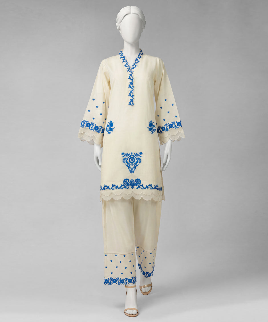 J. Original 50% Off – Off White Embroidered Cambric Unstitched 2Pc