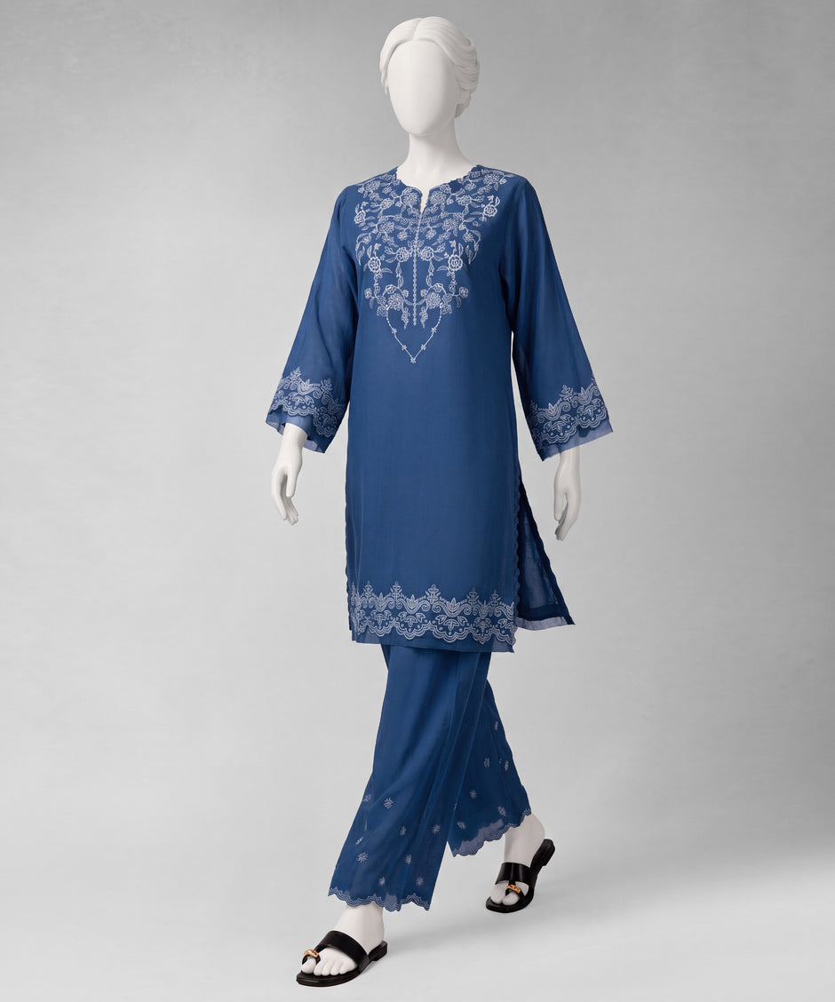 J. Original 50% Off – Blue Embroidered Cambric Unstitched 2Pc