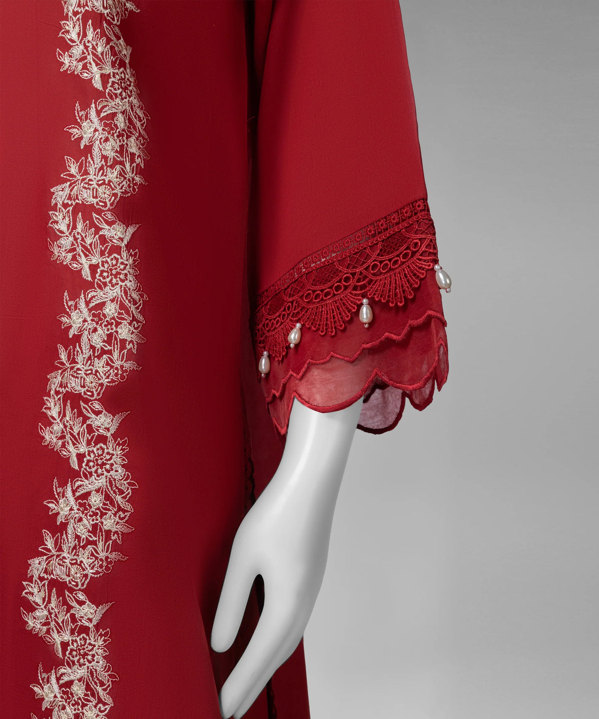 J. Original 50% Off – Red Embroidered Cambric Unstitched 2Pc