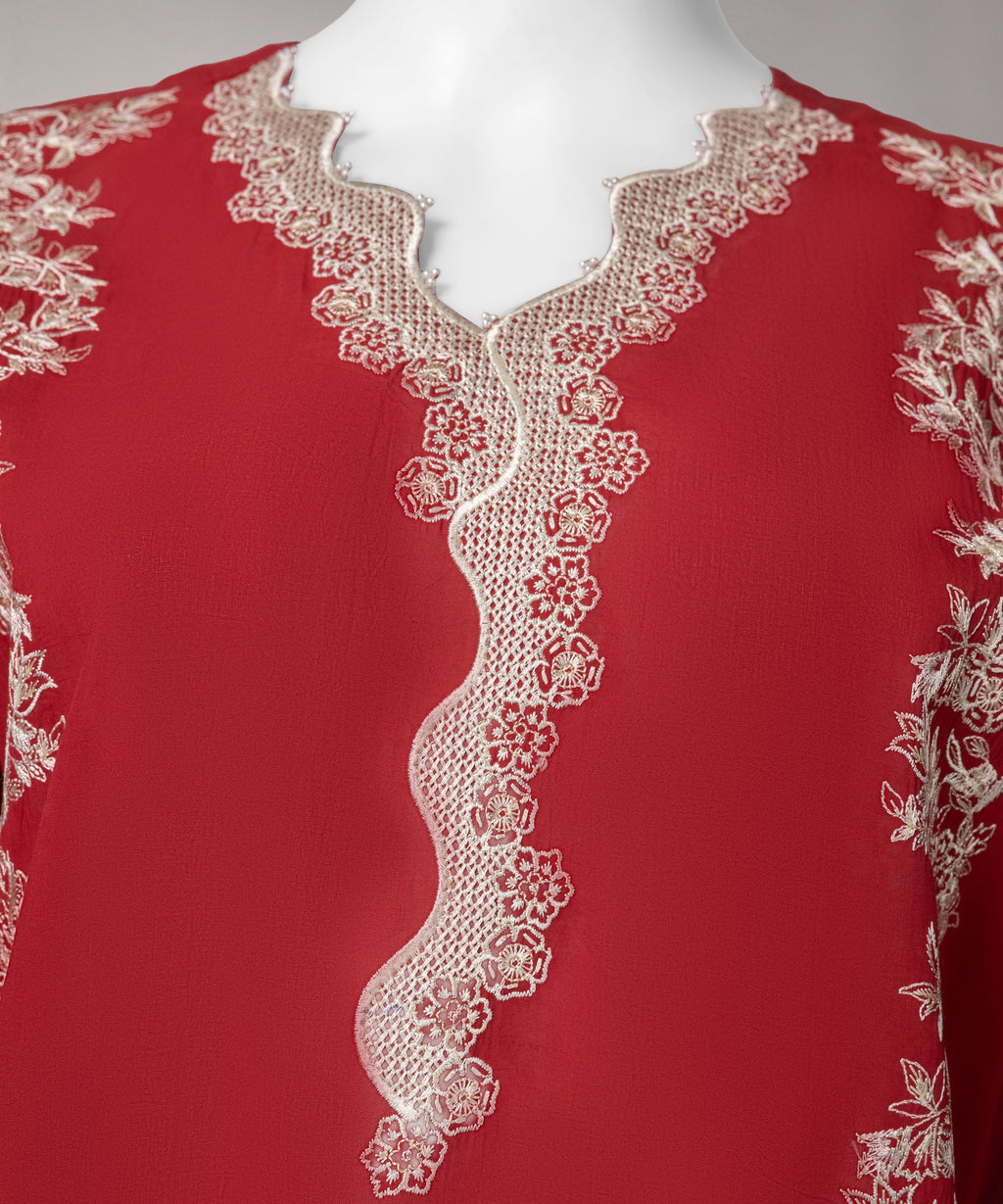 J. Original 50% Off – Red Embroidered Cambric Unstitched 2Pc