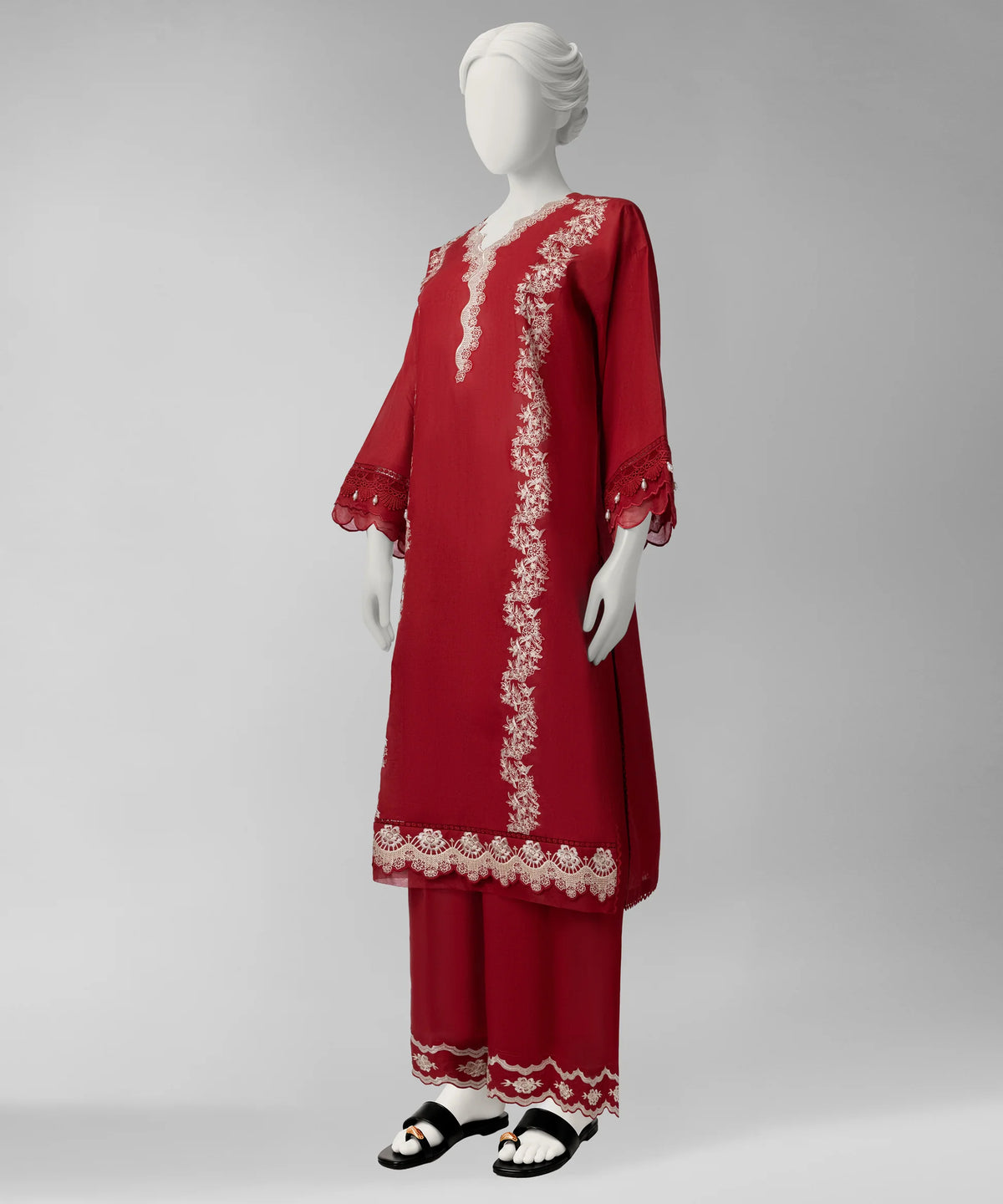 J. Original 50% Off – Red Embroidered Cambric Unstitched 2Pc