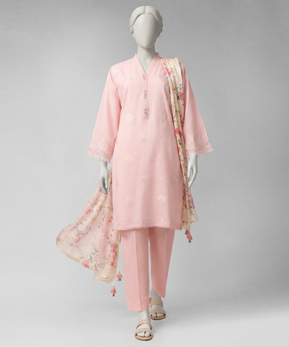 J. Original 70% Off – Pink Embroidered Liminal Unstitched 3Pc