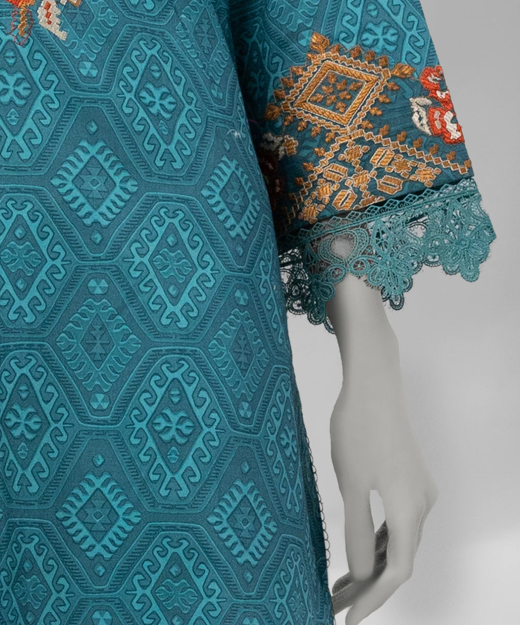 J. Original 70% Off – Green Embroidered Cambric Unstitched 3Pc