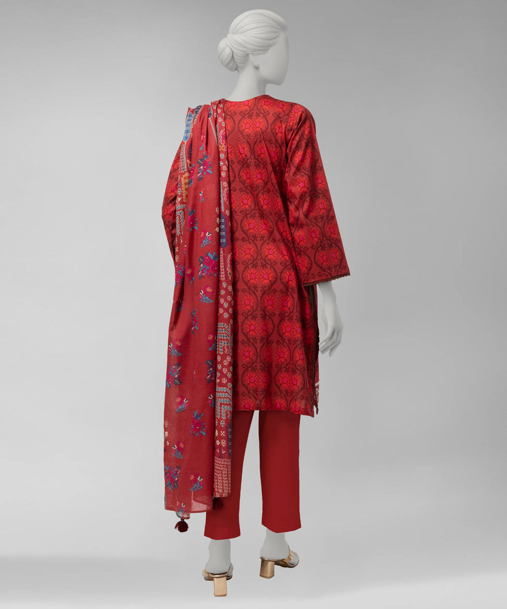 J. Original 70% Off – Red Embroidered Cambric Unstitched 3Pc