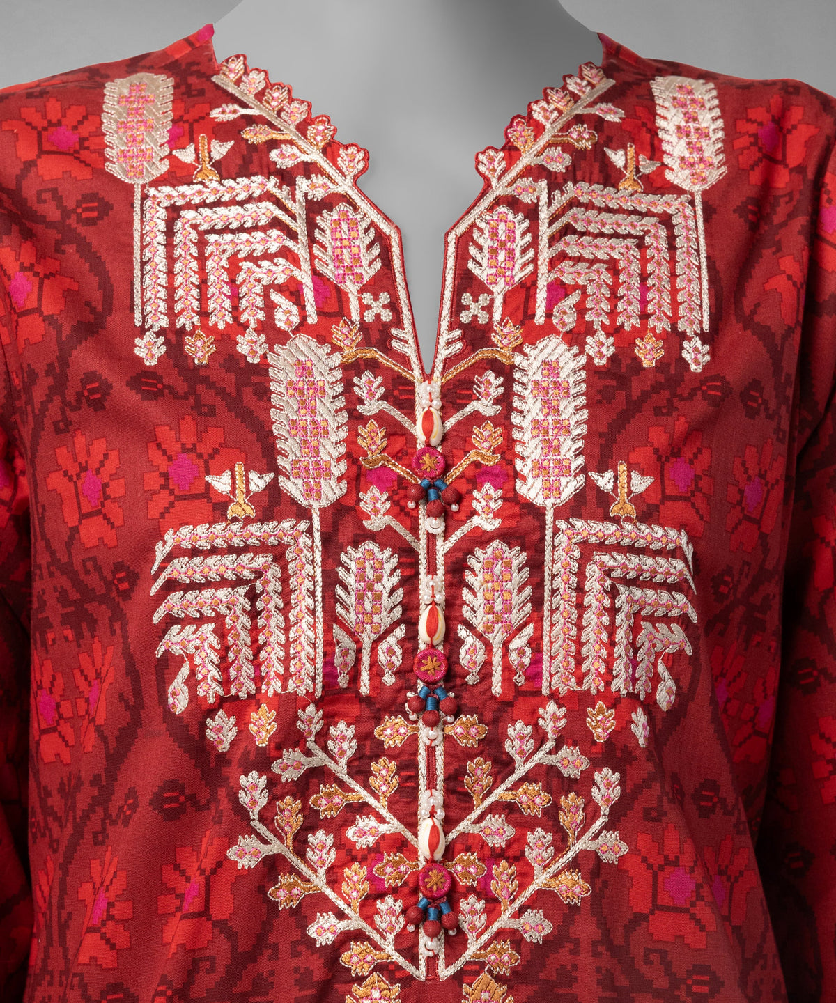 J. Original 70% Off – Red Embroidered Cambric Unstitched 3Pc
