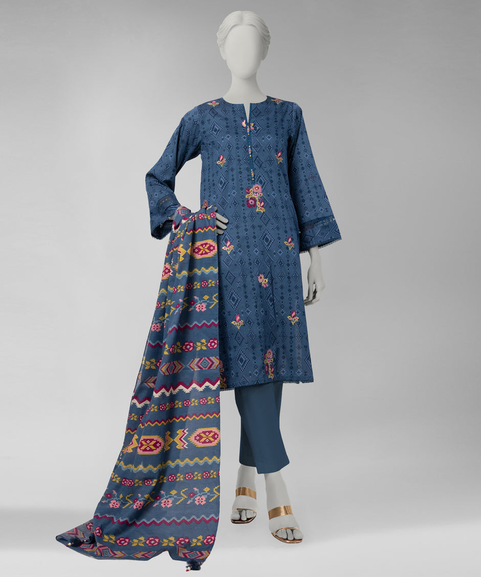J. Original 70% Off – Blue Embroidered Cambric Unstitched 3Pc