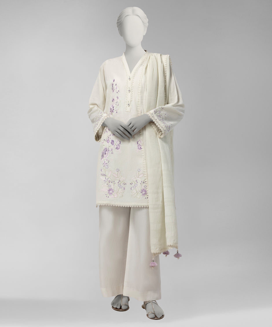J. Original 70% Off – White Embroidered Dobby Unstitched 3Pc