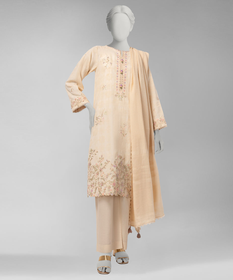 J. Original 70% Off – Beige Embroidered Dobby Unstitched 3Pc