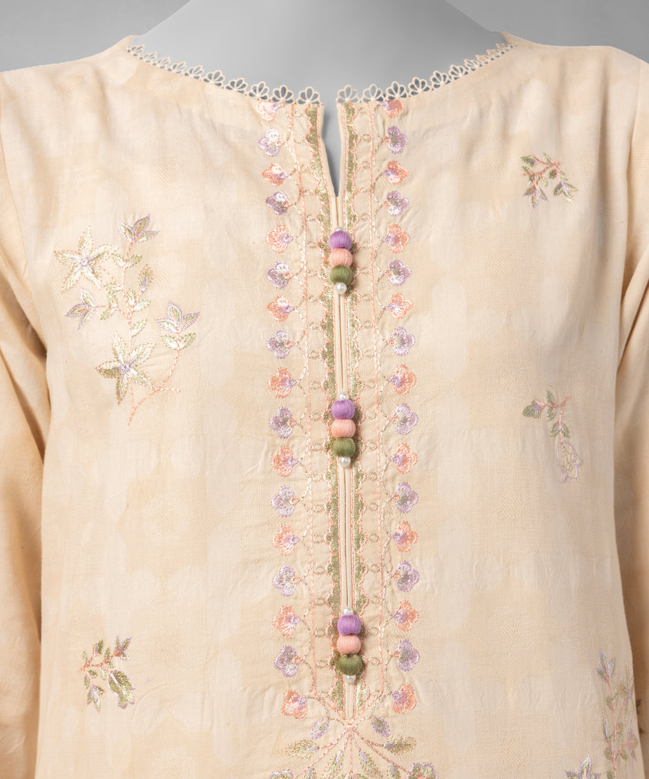 J. Original 70% Off – Brown Embroidered Dobby Unstitched 3Pc