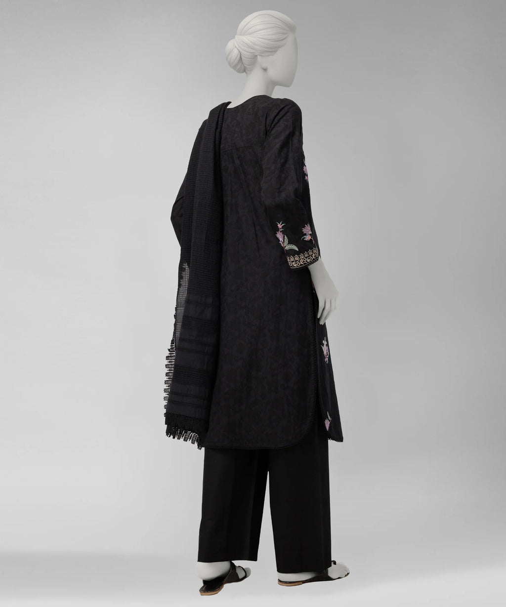 J. Original 70% Off – Black Embroidered Dobby Unstitched 3Pc