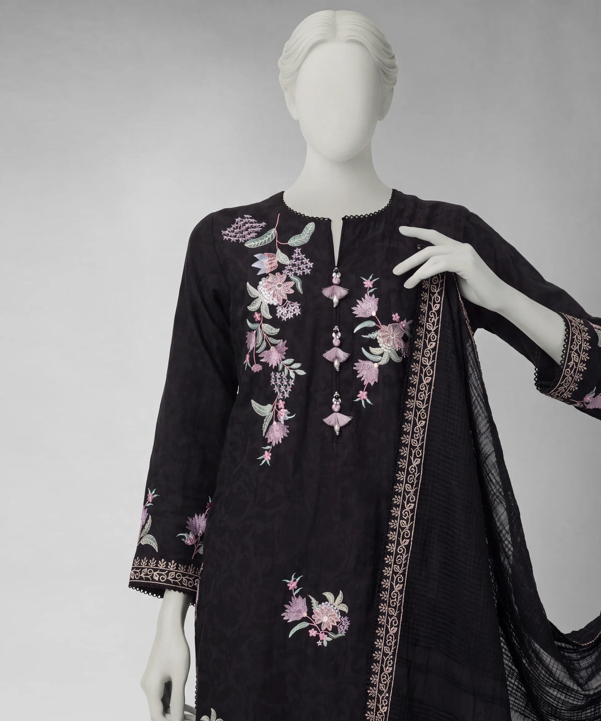 J. Original 70% Off – Black Embroidered Dobby Unstitched 3Pc
