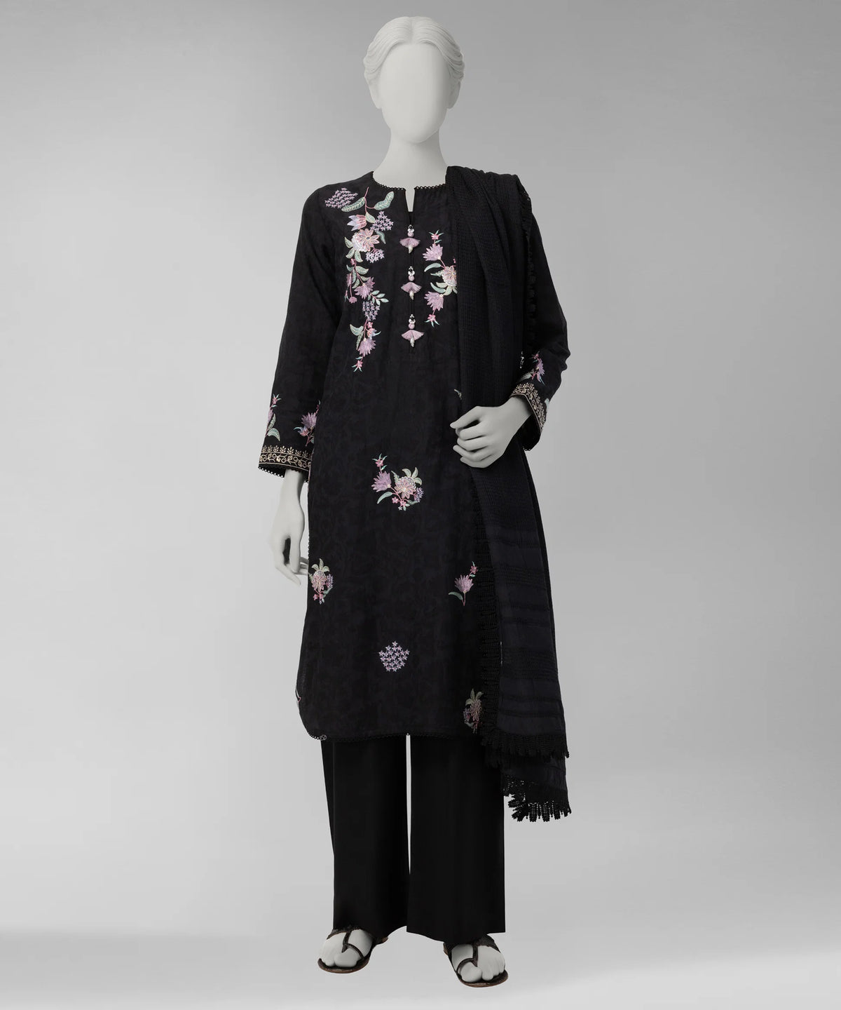 J. Original 70% Off – Black Embroidered Dobby Unstitched 3Pc